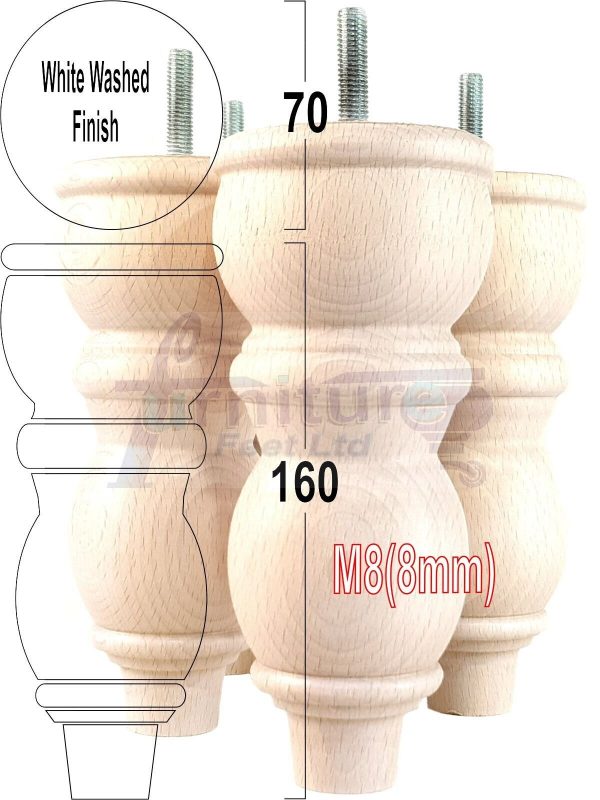 4 Replacement Solid Wood Furniture Sofa Legs Chair, Settee Feet 160mm High M8 - Image 33