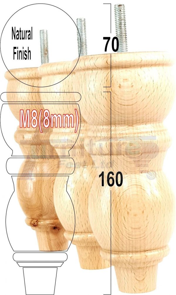 4 Replacement Solid Wood Furniture Sofa Legs Chair, Settee Feet 160mm High M8 - Image 24