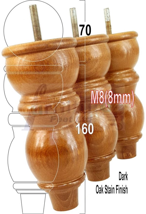 4 Replacement Solid Wood Furniture Sofa Legs Chair, Settee Feet 160mm High M8 - Image 28