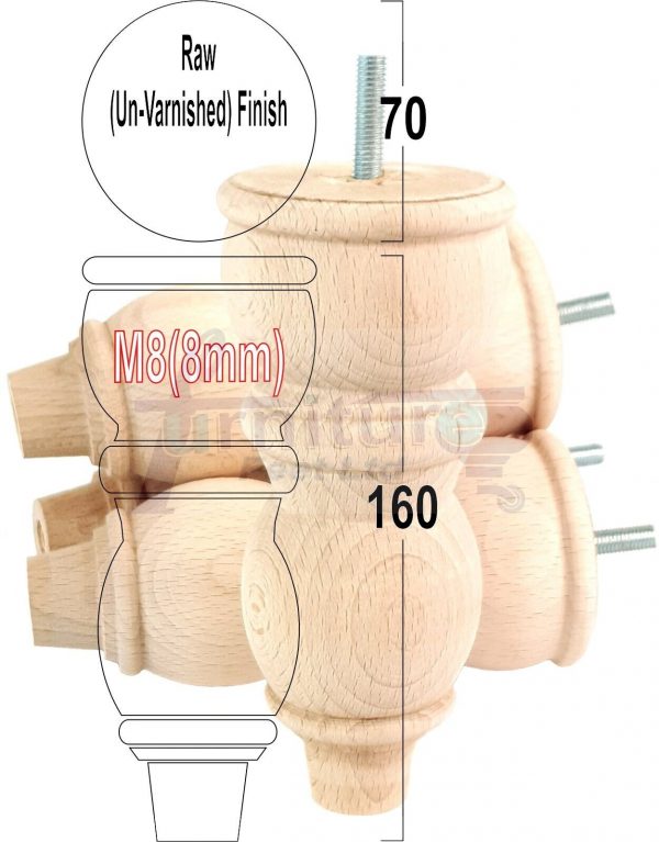 4 Replacement Solid Wood Furniture Sofa Legs Chair, Settee Feet 160mm High M8 - Image 30