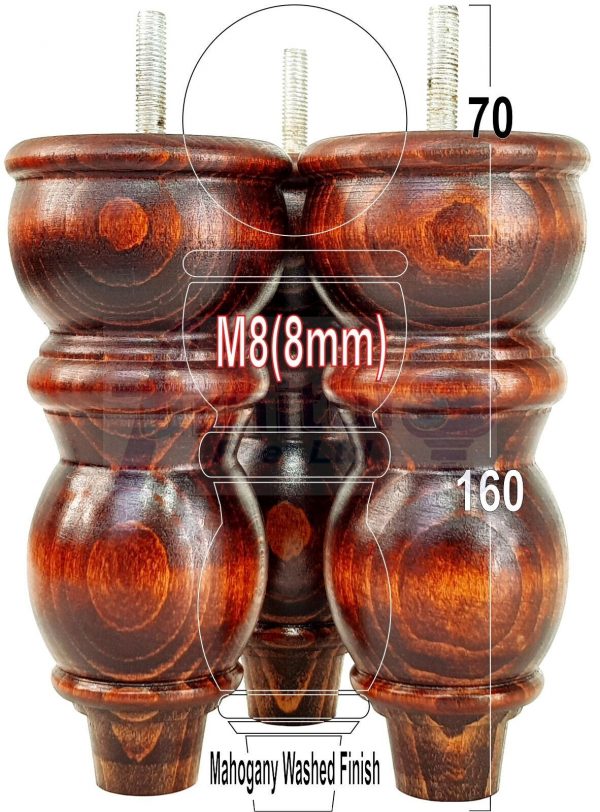 4 Replacement Solid Wood Furniture Sofa Legs Chair, Settee Feet 160mm High M8 - Image 22