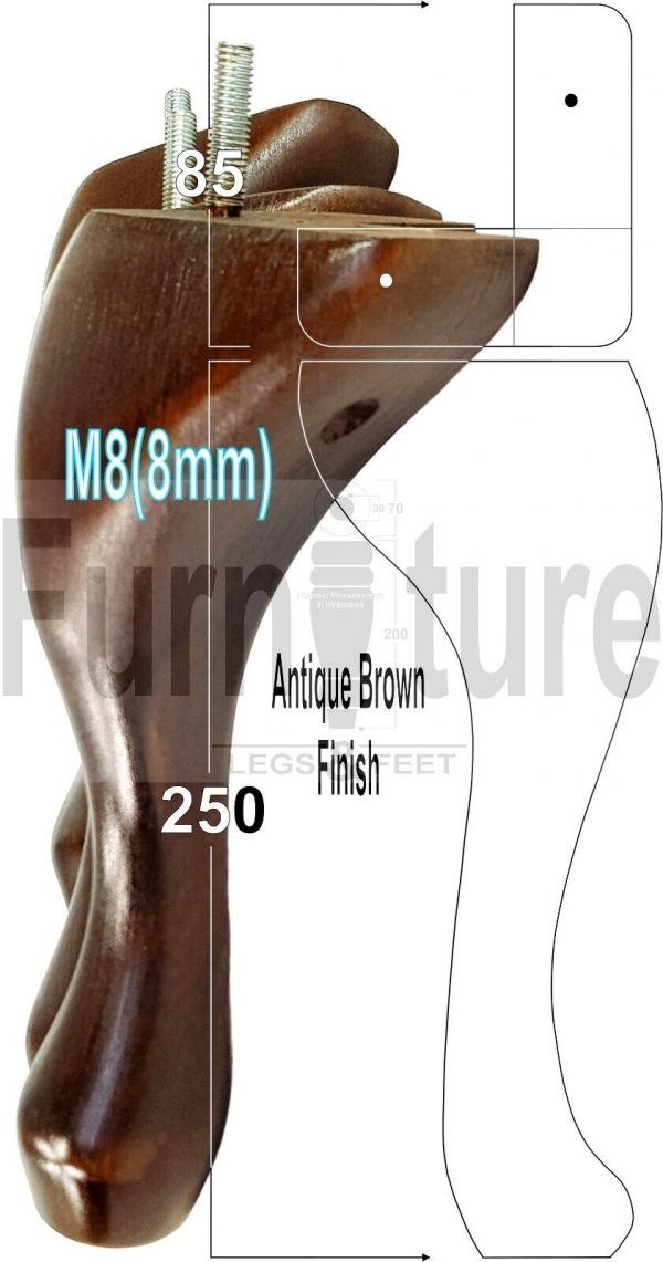 4 Replacement Traditional Queen Anne Furniture Legs 250mm High Sofa Chair Beds - Image 18