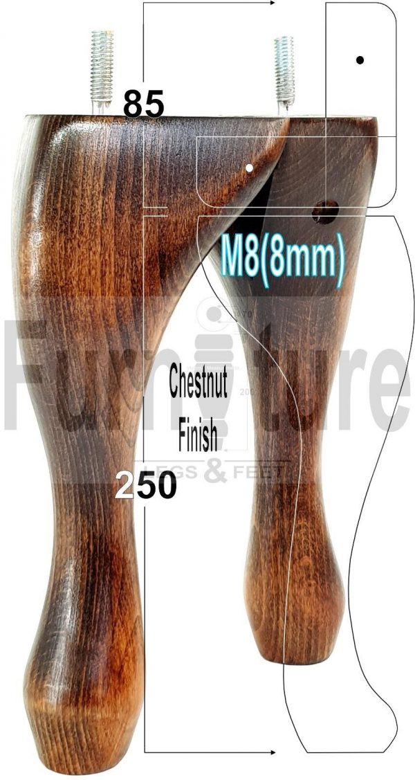 4 Replacement Traditional Queen Anne Furniture Legs 250mm High Sofa Chair Beds - Image 47