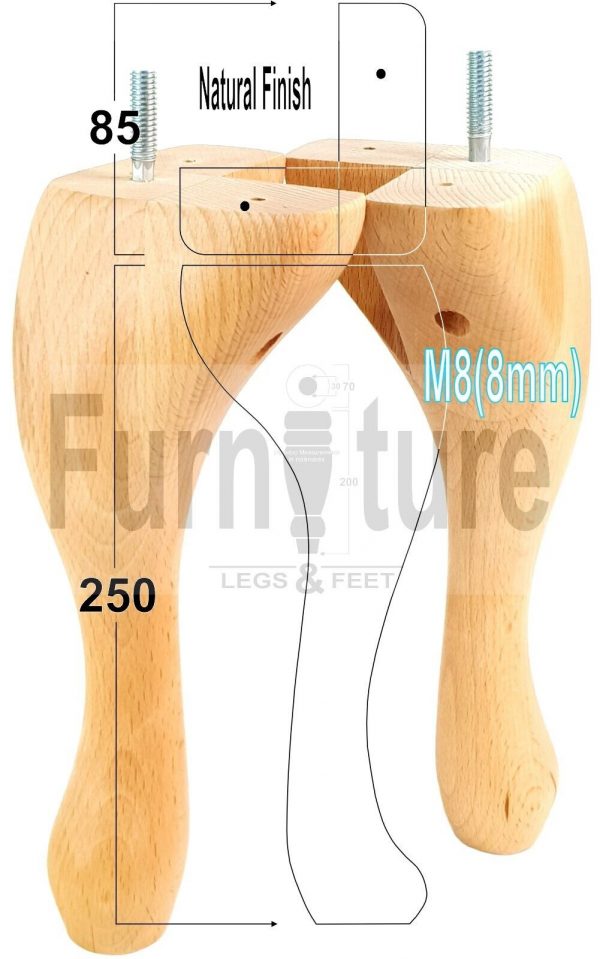 4 Replacement Traditional Queen Anne Furniture Legs 250mm High Sofa Chair Beds - Image 28
