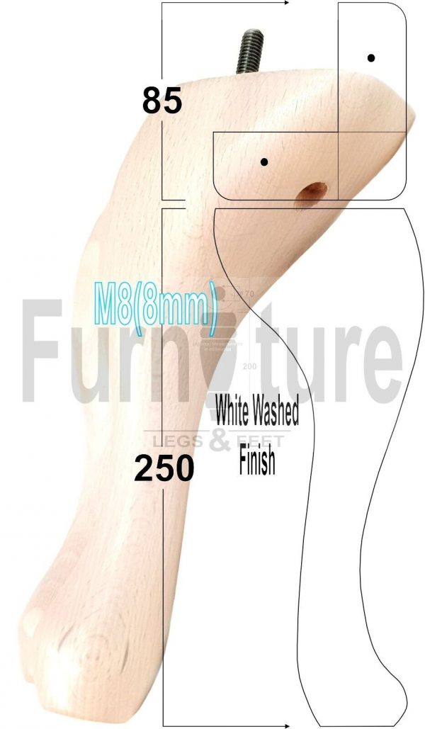 4 Replacement Traditional Queen Anne Furniture Legs 250mm High Sofa Chair Beds - Image 42