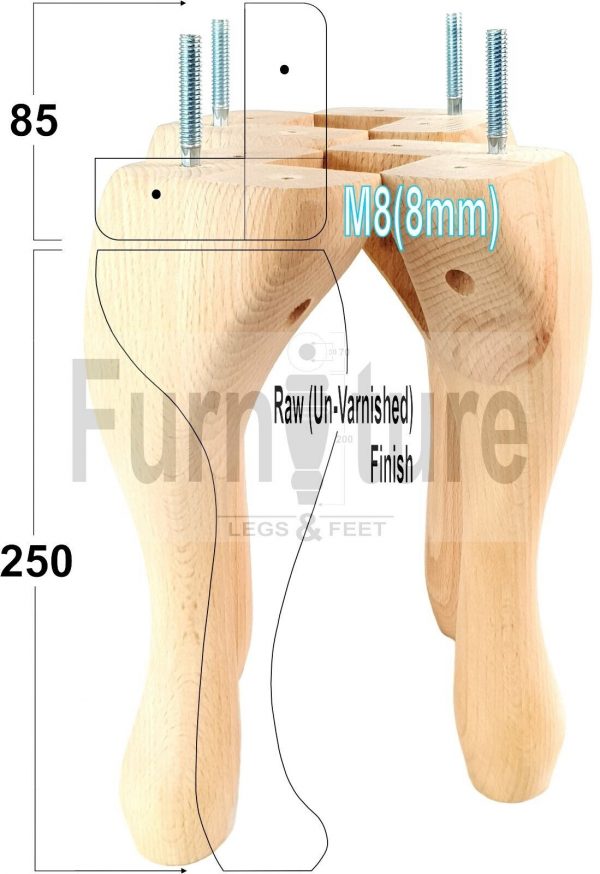 4 Replacement Traditional Queen Anne Furniture Legs 250mm High Sofa Chair Beds - Image 33