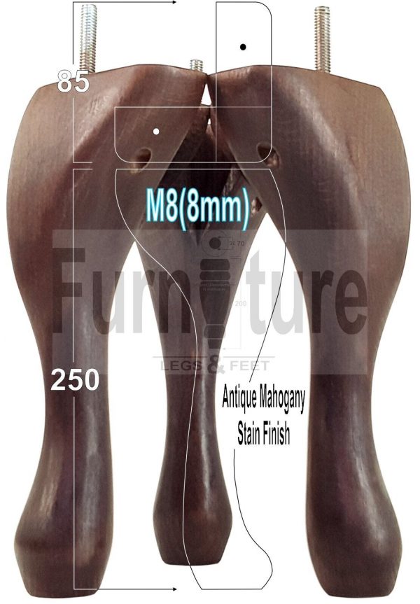 4 Replacement Traditional Queen Anne Furniture Legs 250mm High Sofa Chair Beds - Image 44