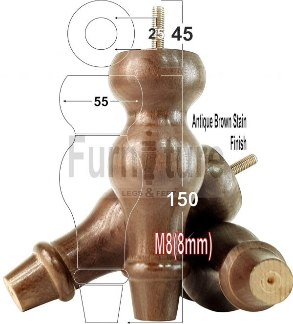 4 Replacement Turned Wood Furniture Sofa Leg M8 Chair Settee Bun Feet 150mm High - Image 15