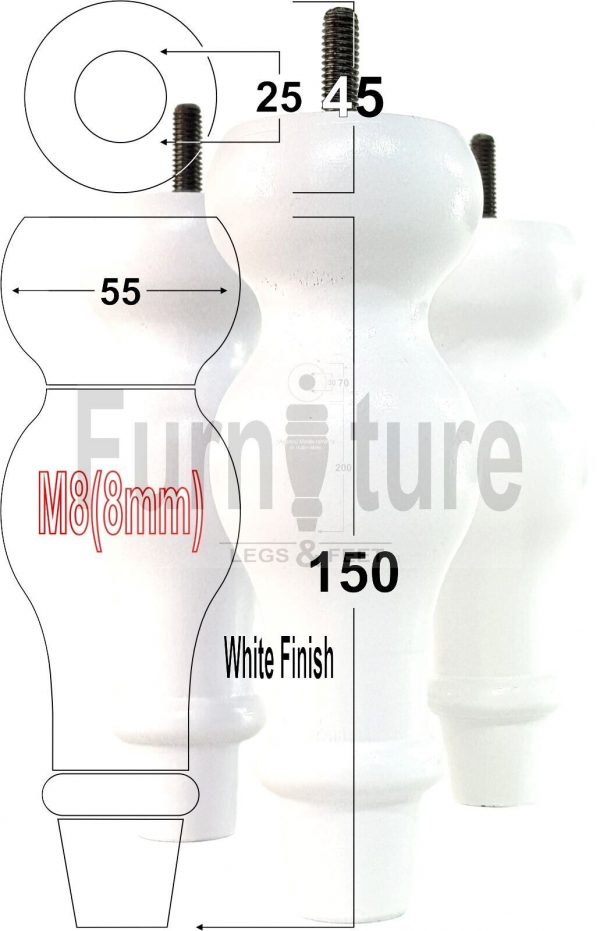 4 Replacement Turned Wood Furniture Sofa Leg M8 Chair Settee Bun Feet 150mm High - Image 31