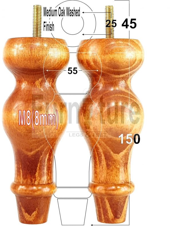 4 Replacement Turned Wood Furniture Sofa Leg M8 Chair Settee Bun Feet 150mm High - Image 23