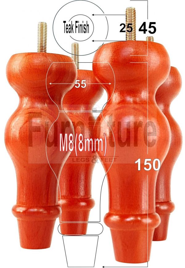4 Replacement Turned Wood Furniture Sofa Leg M8 Chair Settee Bun Feet 150mm High - Image 30