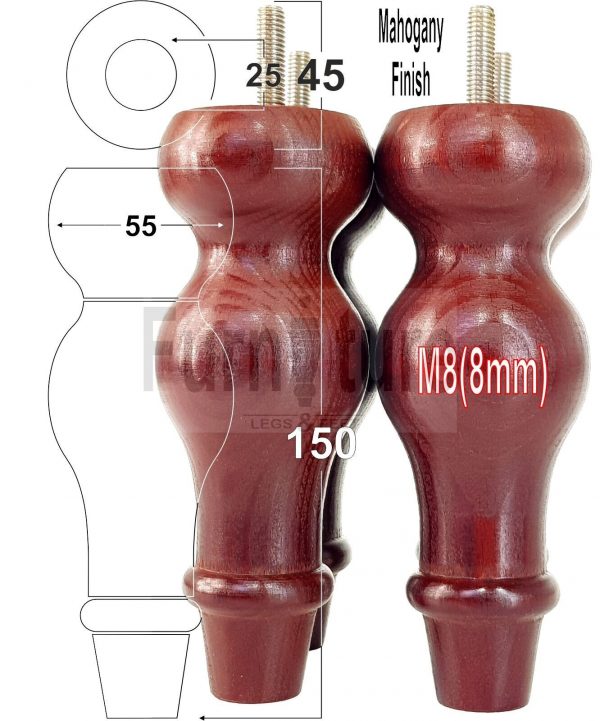 4 Replacement Turned Wood Furniture Sofa Leg M8 Chair Settee Bun Feet 150mm High - Image 22