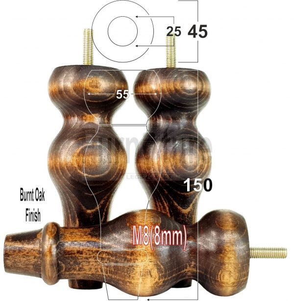 4 Replacement Turned Wood Furniture Sofa Leg M8 Chair Settee Bun Feet 150mm High - Image 43