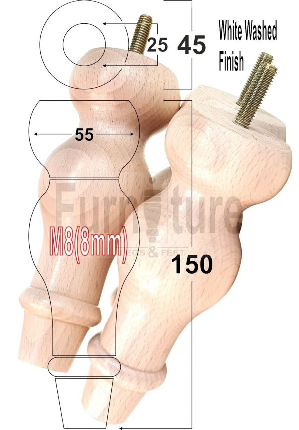 4 Replacement Turned Wood Furniture Sofa Leg M8 Chair Settee Bun Feet 150mm High - Image 38
