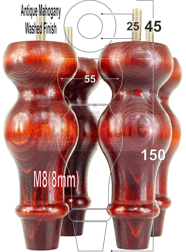 4 Replacement Turned Wood Furniture Sofa Leg M8 Chair Settee Bun Feet 150mm High - Image 42