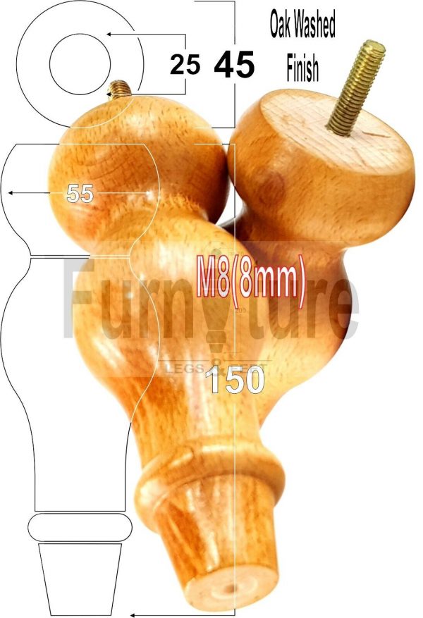 4 Replacement Turned Wood Furniture Sofa Leg M8 Chair Settee Bun Feet 150mm High - Image 26
