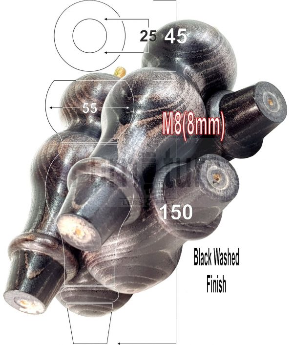 4 Replacement Turned Wood Furniture Sofa Leg M8 Chair Settee Bun Feet 150mm High - Image 17