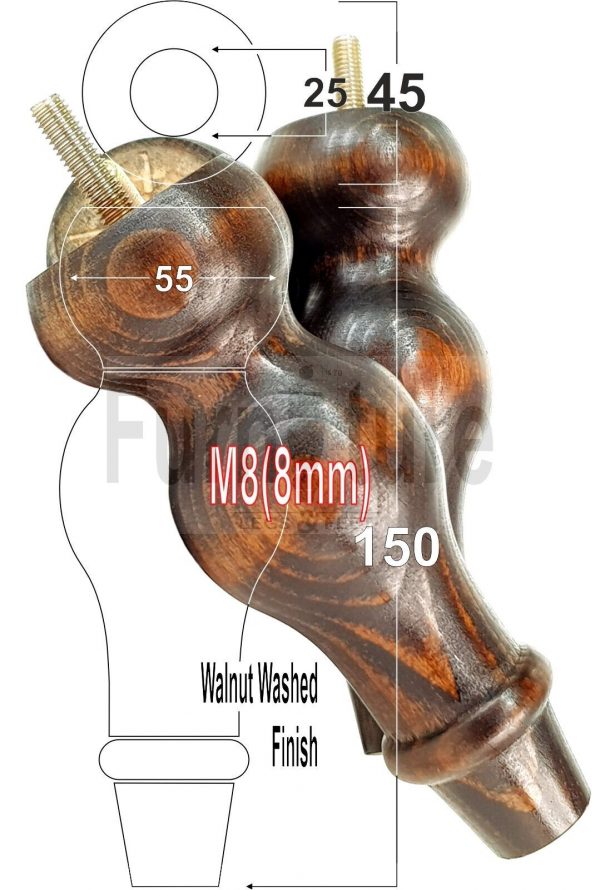 4 Replacement Turned Wood Furniture Sofa Leg M8 Chair Settee Bun Feet 150mm High - Image 20