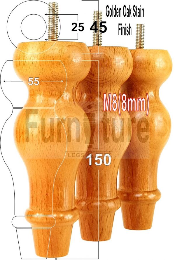 4 Replacement Turned Wood Furniture Sofa Leg M8 Chair Settee Bun Feet 150mm High - Image 34