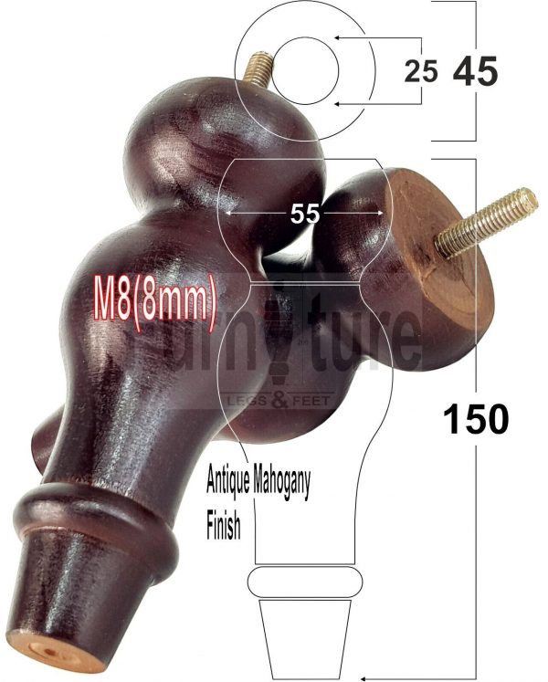 4 Replacement Turned Wood Furniture Sofa Leg M8 Chair Settee Bun Feet 150mm High - Image 39