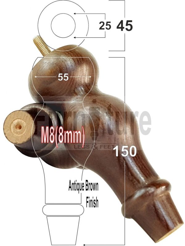 4 Replacement Turned Wood Furniture Sofa Leg M8 Chair Settee Bun Feet 150mm High - Image 14