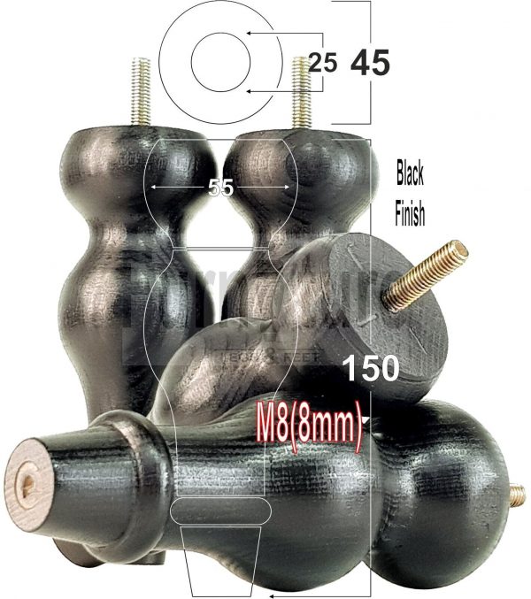 4 Replacement Turned Wood Furniture Sofa Leg M8 Chair Settee Bun Feet 150mm High - Image 16
