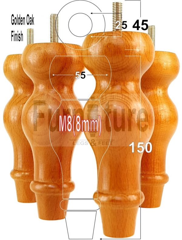 4 Replacement Turned Wood Furniture Sofa Leg M8 Chair Settee Bun Feet 150mm High - Image 21