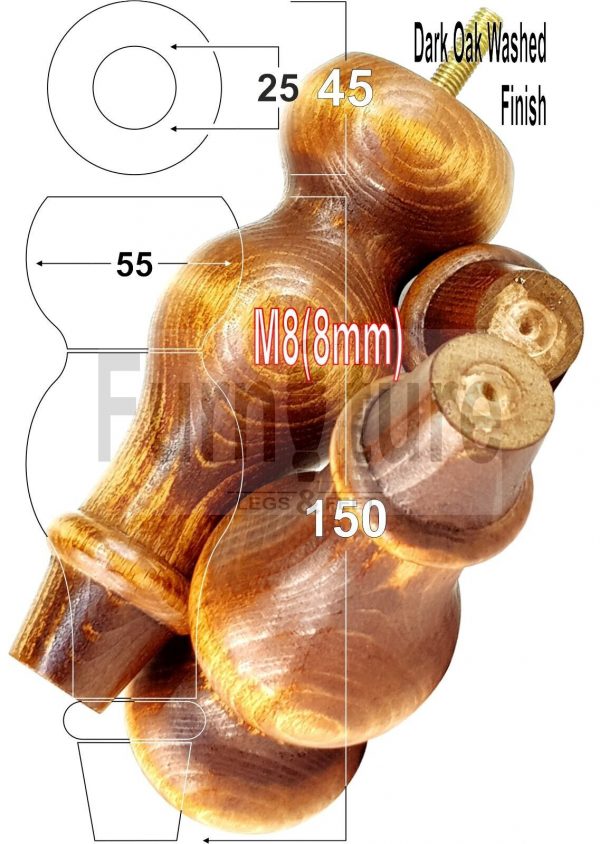 4 Replacement Turned Wood Furniture Sofa Leg M8 Chair Settee Bun Feet 150mm High - Image 19
