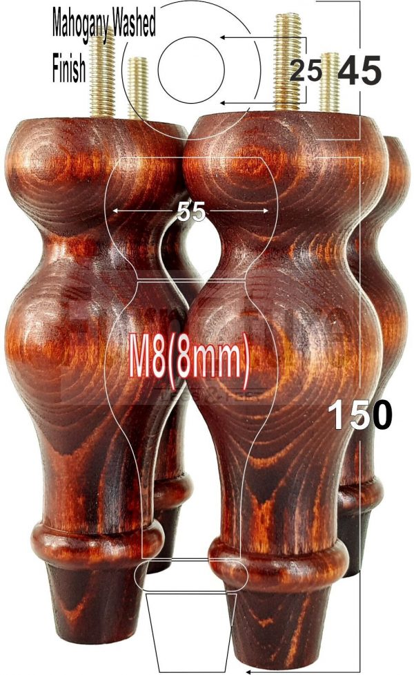 4 Replacement Turned Wood Furniture Sofa Leg M8 Chair Settee Bun Feet 150mm High - Image 36
