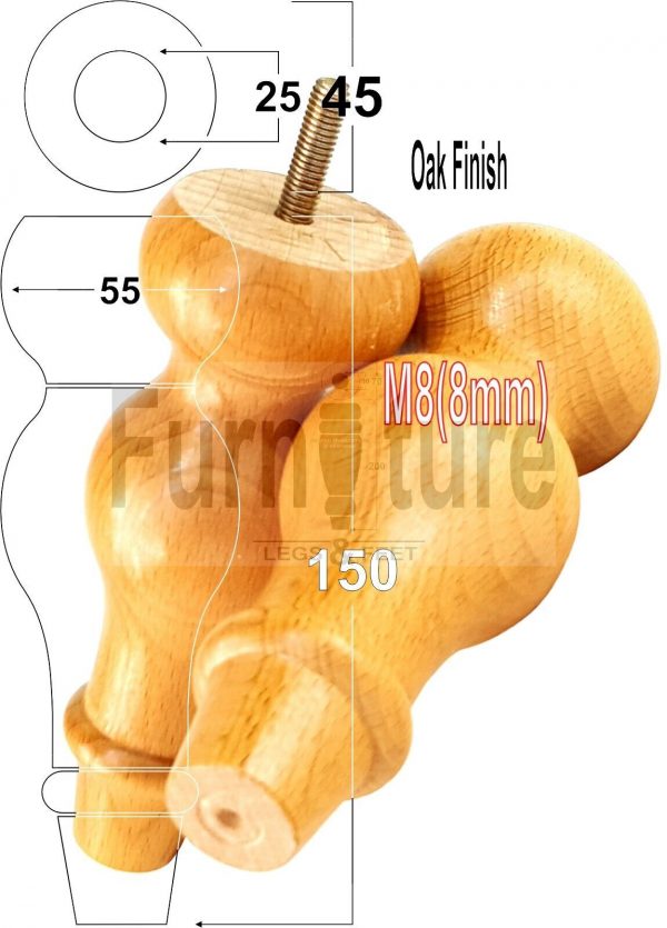 4 Replacement Turned Wood Furniture Sofa Leg M8 Chair Settee Bun Feet 150mm High - Image 25