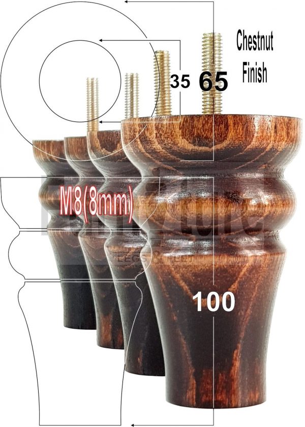 4 Replacement Wood Furniture Settee Sofa Legs M8 Chair Stool Bed Feet 100mm High - Image 30