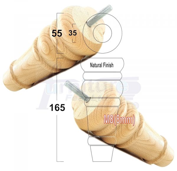 4 Round Wooden Chair Legs 170mm High Replacement Furniture Feet Sofa Cabinets M8 - Image 25