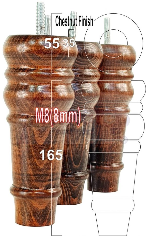 4 Round Wooden Chair Legs 170mm High Replacement Furniture Feet Sofa Cabinets M8 - Image 34