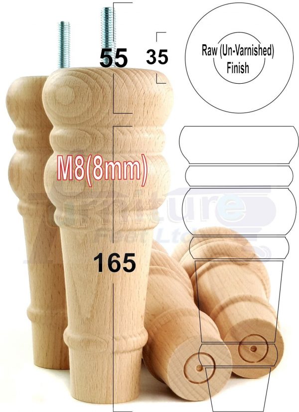 4 Round Wooden Chair Legs 170mm High Replacement Furniture Feet Sofa Cabinets M8 - Image 26