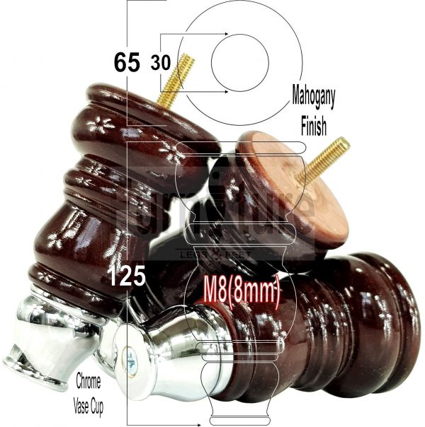 4 Slipper Cup Turned Wood Furniture Legs M8 Replacement Chair Feet Couch 165mm - Image 16