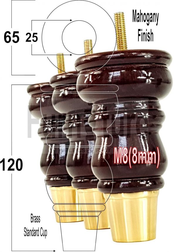 4 Slipper Cup Turned Wood Furniture Legs M8 Replacement Chair Feet Couch 165mm - Image 12