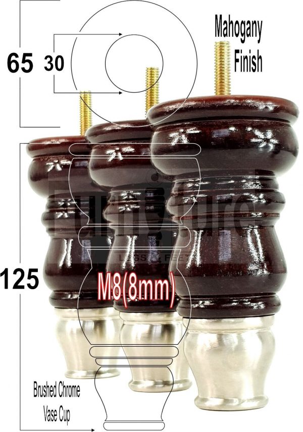 4 Slipper Cup Turned Wood Furniture Legs M8 Replacement Chair Feet Couch 165mm - Image 19