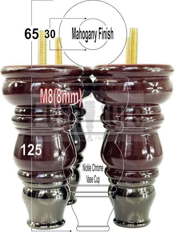 4 Slipper Cup Turned Wood Furniture Legs M8 Replacement Chair Feet Couch 165mm - Image 18