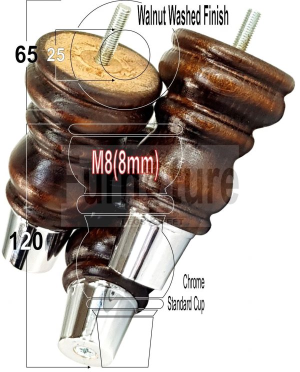 4 Slipper Cup Wood Furniture Settee Legs M8 Replacement Chair, Sofa Feet 165mm - Image 12
