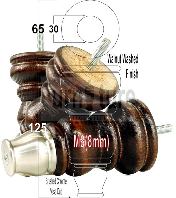 4 Slipper Cup Wood Furniture Settee Legs M8 Replacement Chair, Sofa Feet 165mm - Image 18