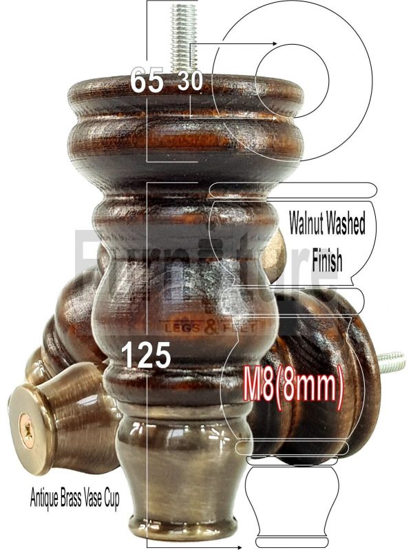4 Slipper Cup Wood Furniture Settee Legs M8 Replacement Chair, Sofa Feet 165mm - Image 16