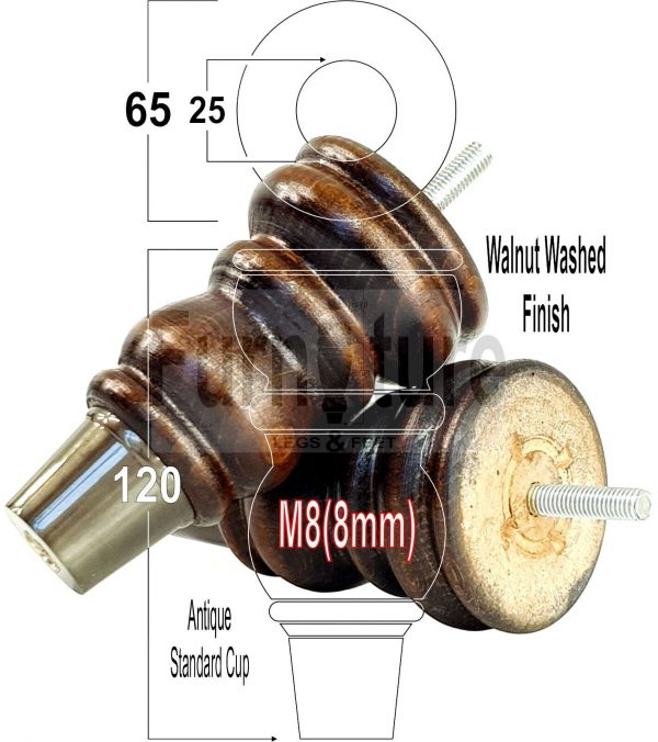 4 Slipper Cup Wood Furniture Settee Legs M8 Replacement Chair, Sofa Feet 165mm - Image 13