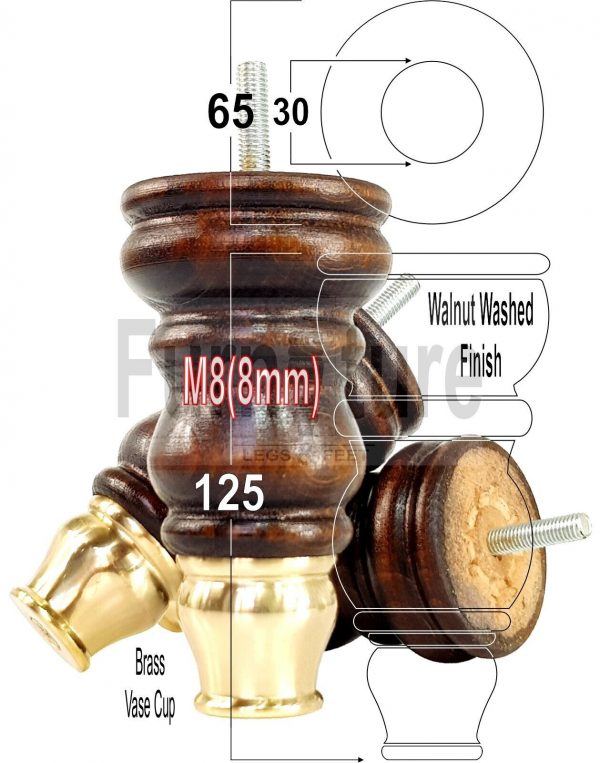 4 Slipper Cup Wood Furniture Settee Legs M8 Replacement Chair, Sofa Feet 165mm - Image 14