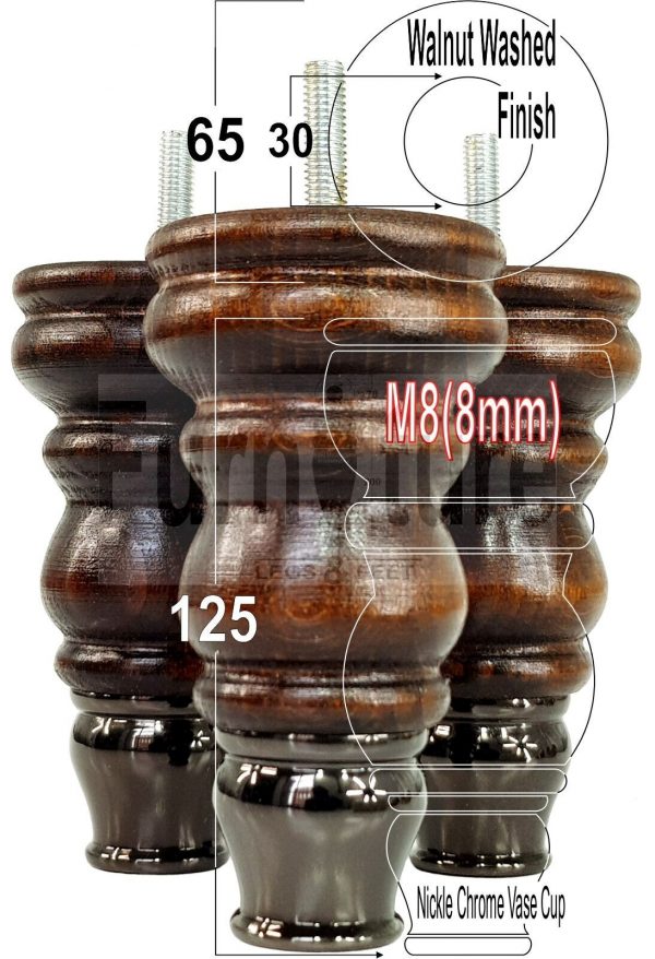 4 Slipper Cup Wood Furniture Settee Legs M8 Replacement Chair, Sofa Feet 165mm - Image 17