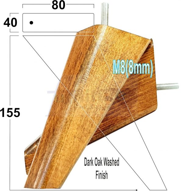 4 Square Angled Sofa Legs 155mm High Replacement Furniture Feet Chair Cabinet M8 - Image 31