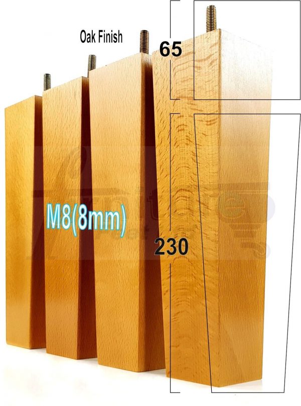 4 Square Wood Legs Replacement Block Furniture Feet 100 - 240mm High M8 Oak - Image 16