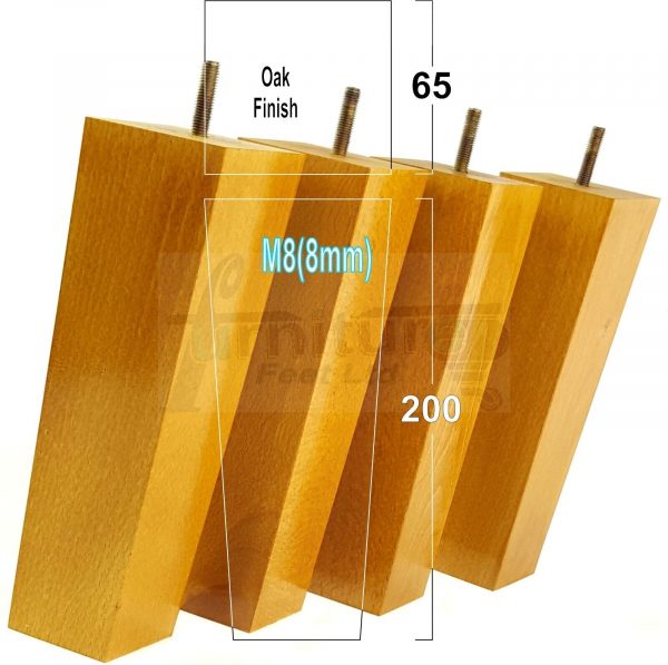4 Square Wood Legs Replacement Block Furniture Feet 100 - 240mm High M8 Oak - Image 14