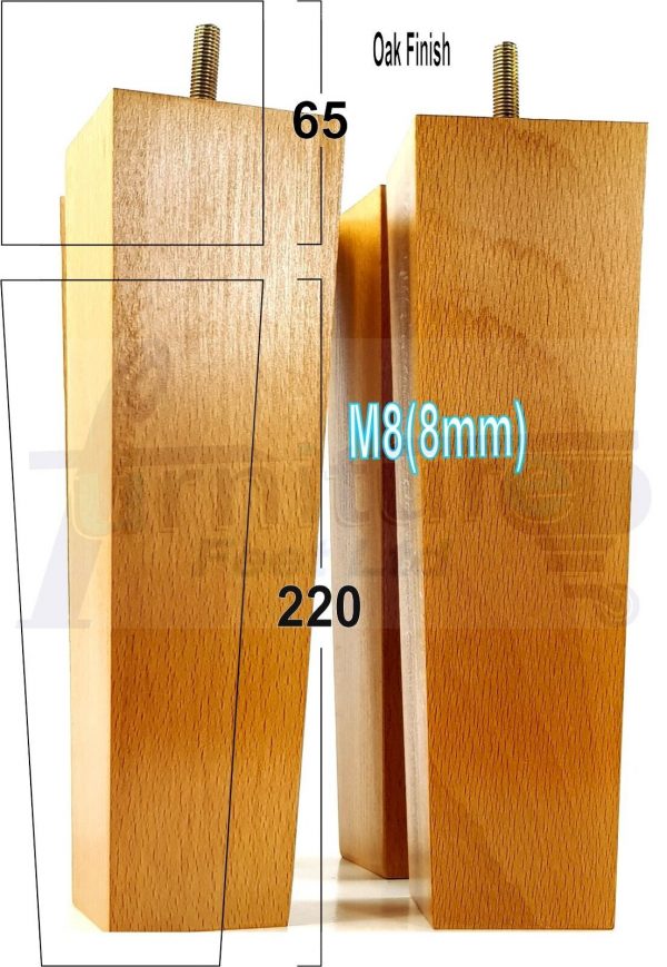 4 Square Wood Legs Replacement Block Furniture Feet 100 - 240mm High M8 Oak - Image 15