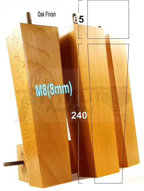 4 Square Wood Legs Replacement Block Furniture Feet 100 - 240mm High M8 Oak - Image 17