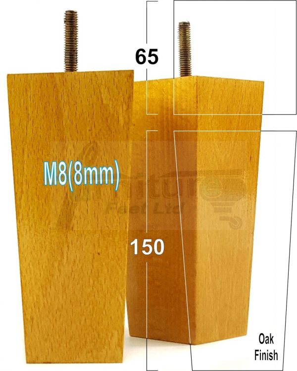 4 Square Wood Legs Replacement Block Furniture Feet 100 - 240mm High M8 Oak - Image 13